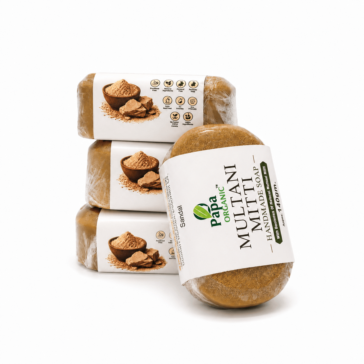 Papa Organic- Multani Mitti Soap Combo Pack (4 × 140g) + Free Attar - Image 4